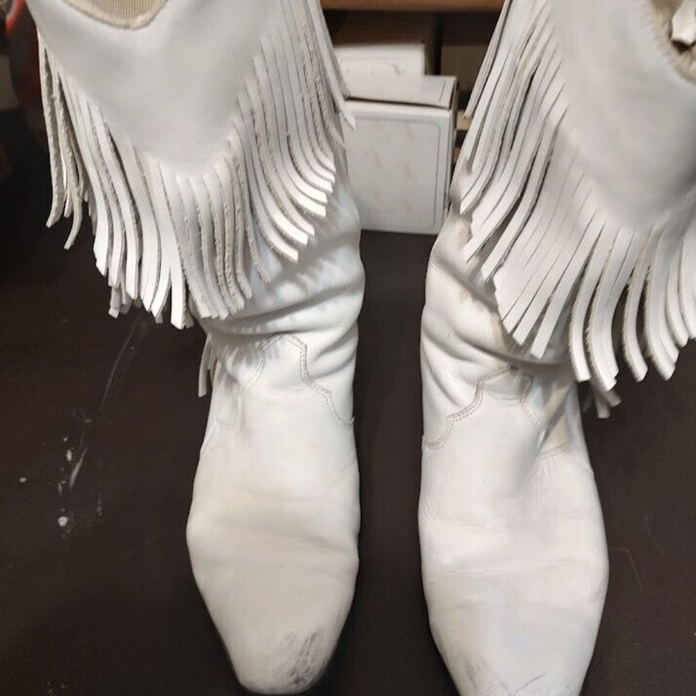 Oak Tree Farms White Western Cowgirl Boots With Fringe